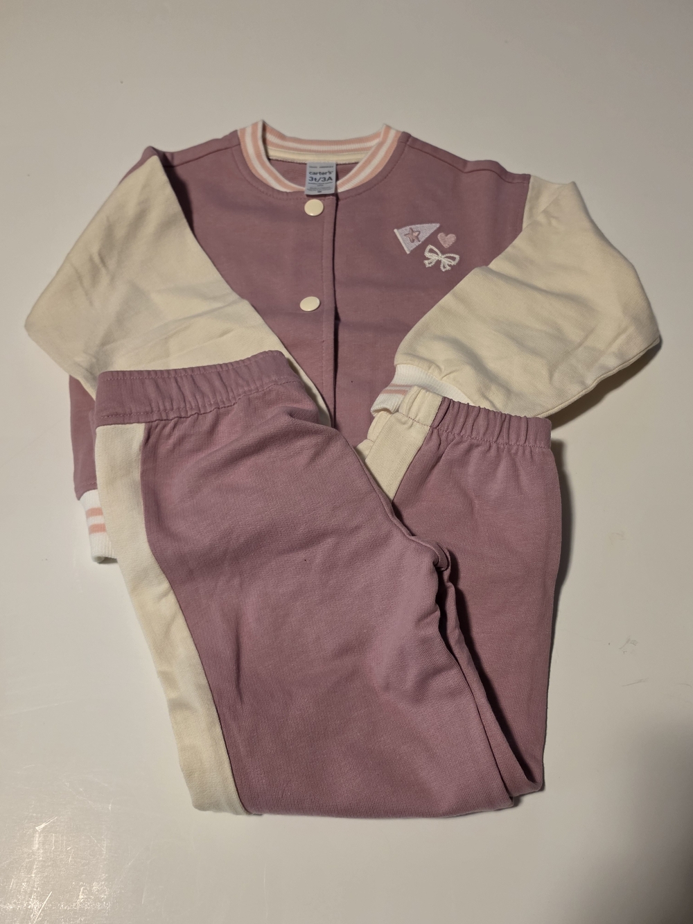 Carter's Girls 3T Varsity Jacket & Pants Set Dusty Rose/Cream NWT
